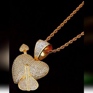 Vintage Gold Plated Heart Pendant Necklace Zinc Alloy with Crystals, Unisex